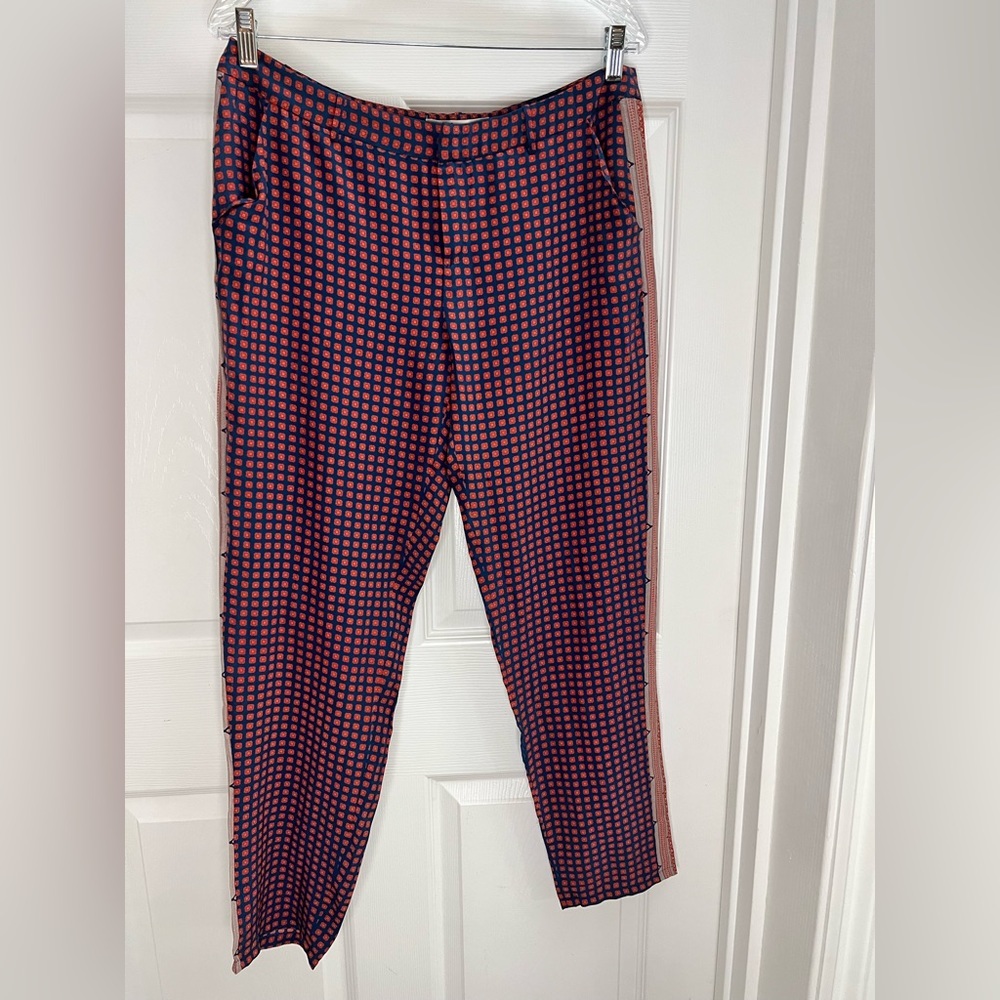 NWT Joie Olaya 100% Silk Printed Trousers Pants Mallard Blue Size 6 - Picture 3 of 12